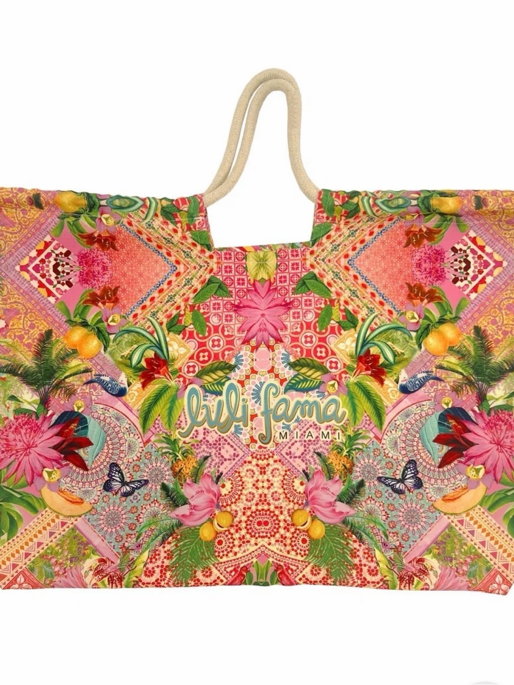New Luli Fama Miami Pink Tropical Print Beach Tote